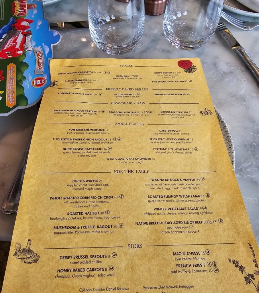 Menu at Duck and Waffles London